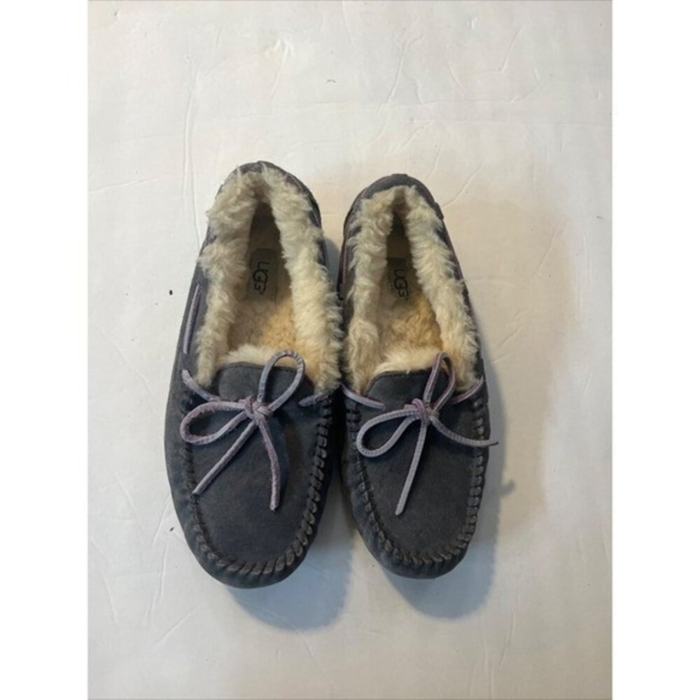 UGG Australia Women's Dark Gray Suede Sheepskin Lined Moccasin‎ Slippers